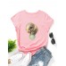 Women Cute Cartoon Elephant Graphic Print Multi  Color O  Neck Short Sleeve Casual T  Shirt