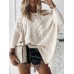 Women V  Neck Solid Color Hollow Out Dolman Sleeeve Knit Sweaters