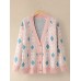 Women Argyle Pattern Geometric Knitted Casual Animated Button Cardigan