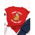 Women Cute Sloth Cartoon Slogan Print O  Neck Casual Short Sleeve T  Shirt