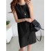 Solid H  Shaped Cotton Sleeveless Round Neck Casual Midi Dress