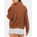 Women Solid Color High Neck Pullover Casual Warm Ribbed Knitted Sweater