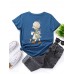 Women Cartoon Little Girl Graphic Print Multicolor Short Sleeve Casual T  Shirt