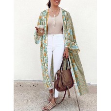 Women Floral Print Bohemian Vintage Long Sleeve Long Cardigan